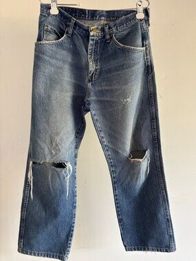 Vintage Wrangler Distressed Blue Jeans - Classic Straight Fit, 33 x 30